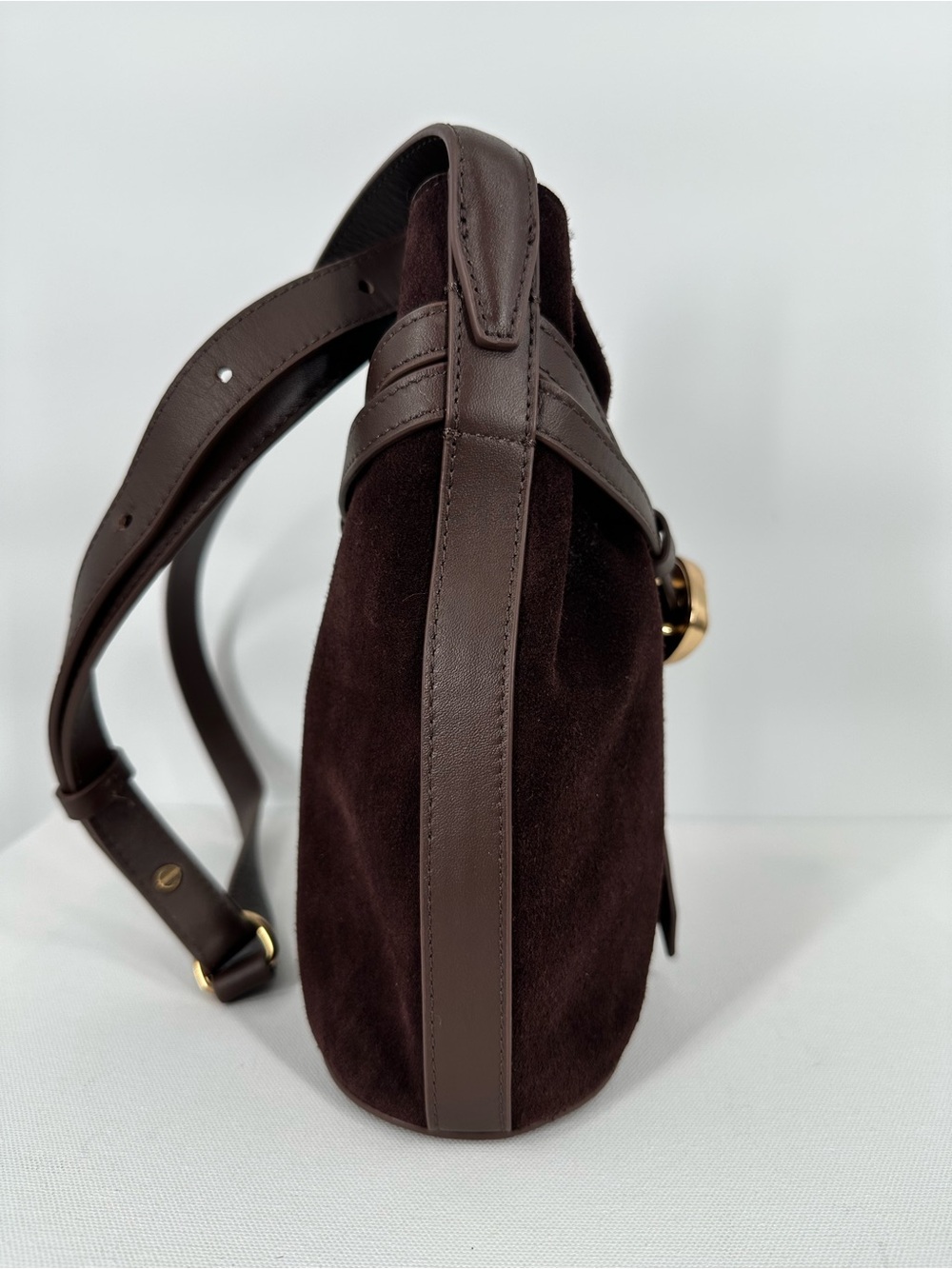 NWT Sam Edelman Cowhide Leather Suede Crossbody Chocolate Brown Bucket Tote Bag - Picture 5 of 16